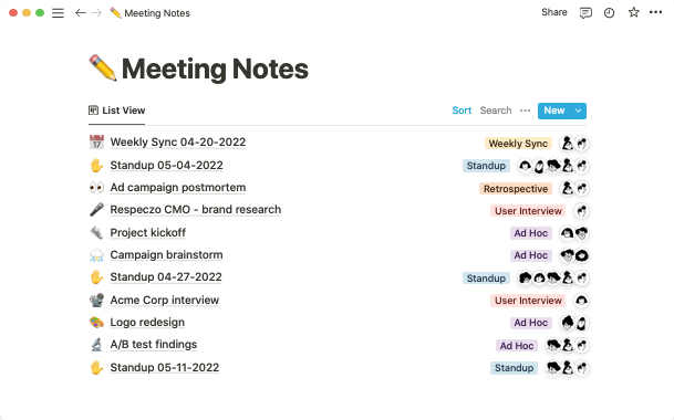 notion project management software screenshot