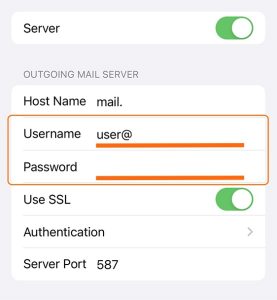 add username and password to complete smtp for email settings