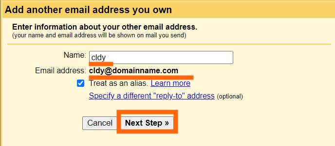 gmail smtp settings type email address
