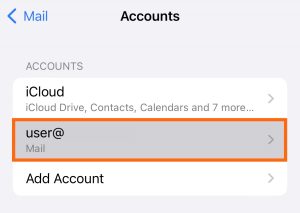 iphone mail settings select email account