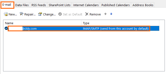 outlook smtp select email