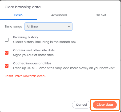 brave browser clear browsing data cookies and cache
