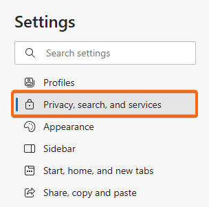 clear cache in edge menu settings privacy search and services