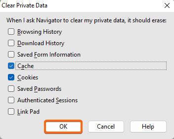 clear cached data in netscape options clear private data