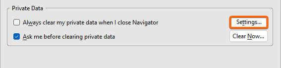 clear cached data in netscape options window private data settings