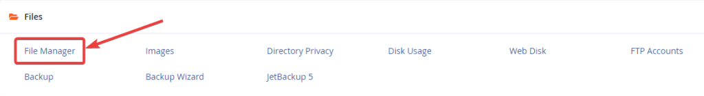 cpanel dashboard files - file manager
