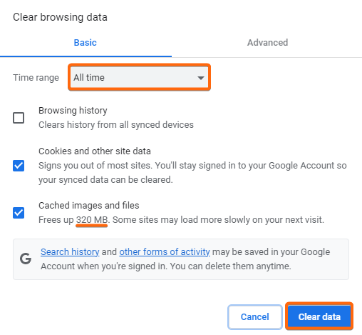 google chrome clear browsing data window