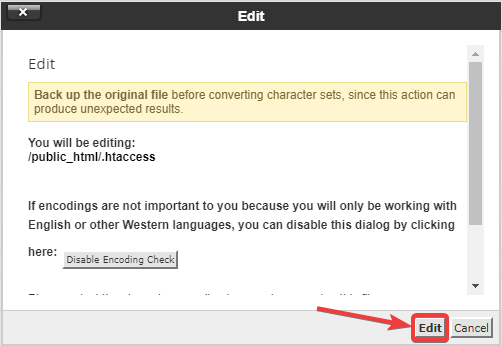 htaccess file confirm edit