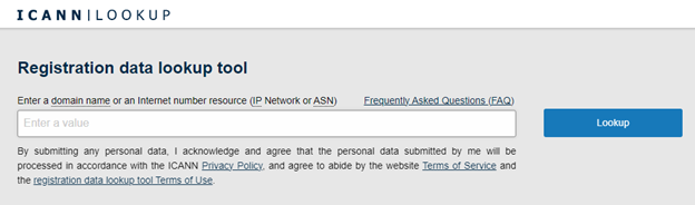 icann lookup website or domain owner