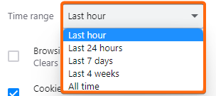 opera browser clear browsing data select time range