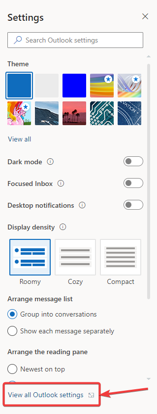 outlook mailbox settings view all