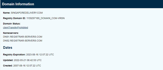 singaporedelivery.com icann lookup domain information