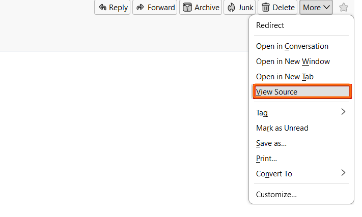 thunderbird check email header view source